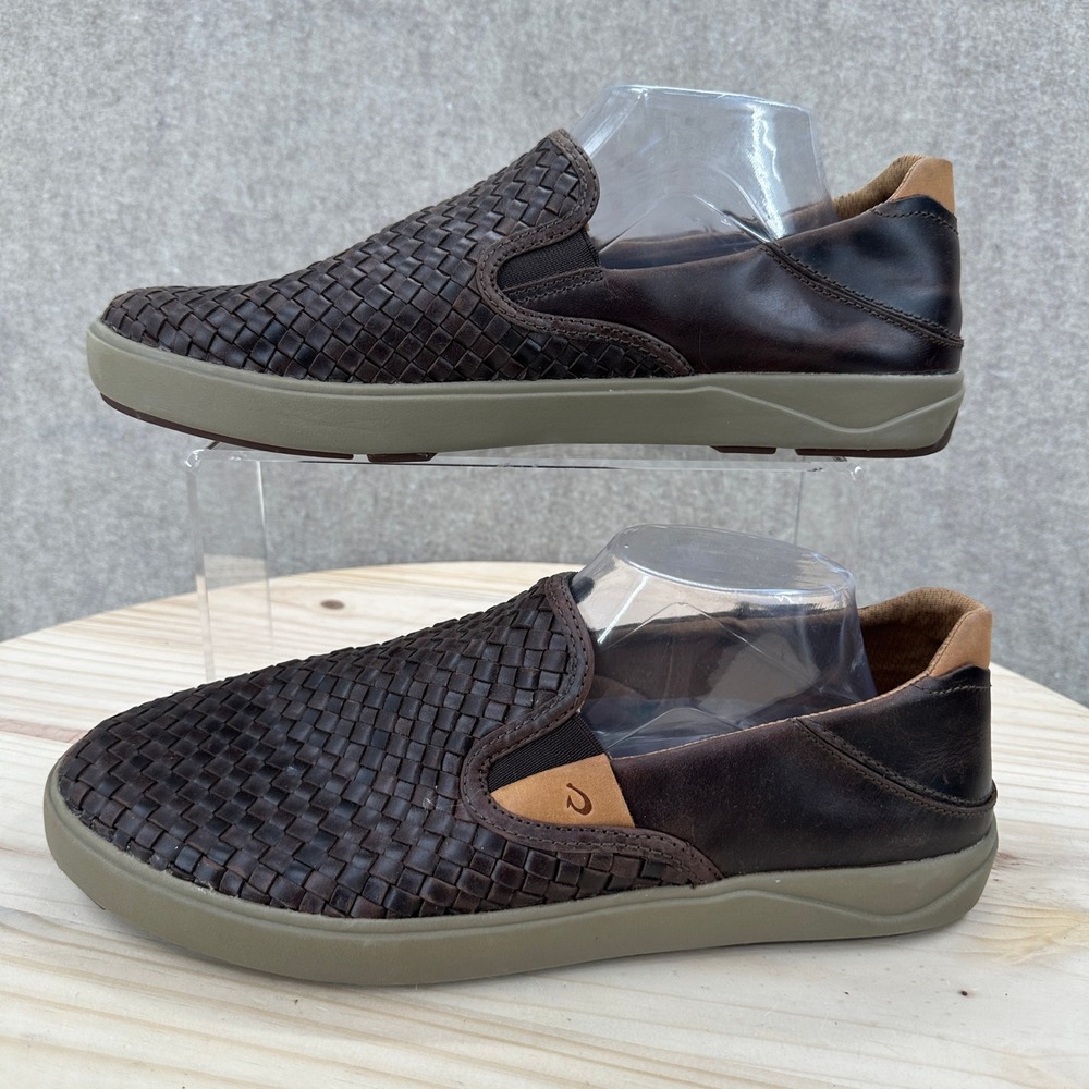 OluKai Lae'ahi Lauhala Slip On Mens 11.5 Brown Woven Leather Shoes 10486-6363